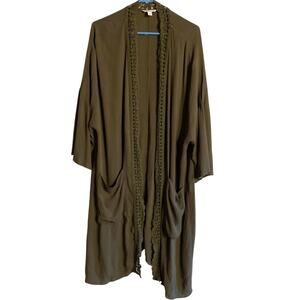 Boutique Olive Green Open Front Cardigan Size 2X